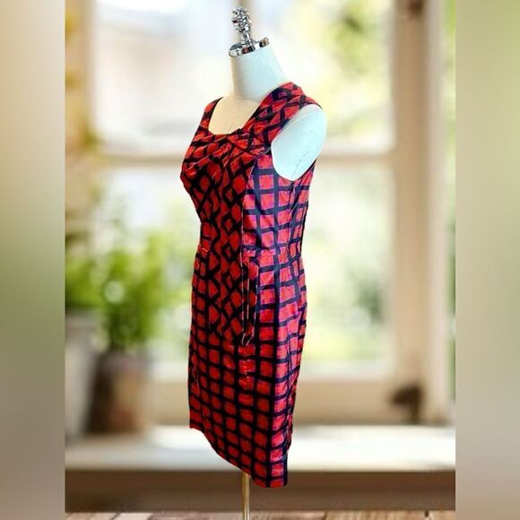 🔥 Marc by Marc Jacobs 100% Silk Sash Red Check Cocktail Dress Size 2 - Picture 4 of 13